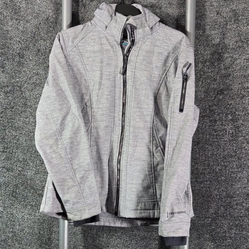 Free Country Womens Heather Gray Fleece Lined Softshell Hooded Jacket Size M
